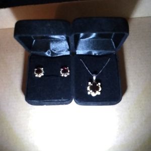 Sterling silver and Garnet earrings and pendant Never worn